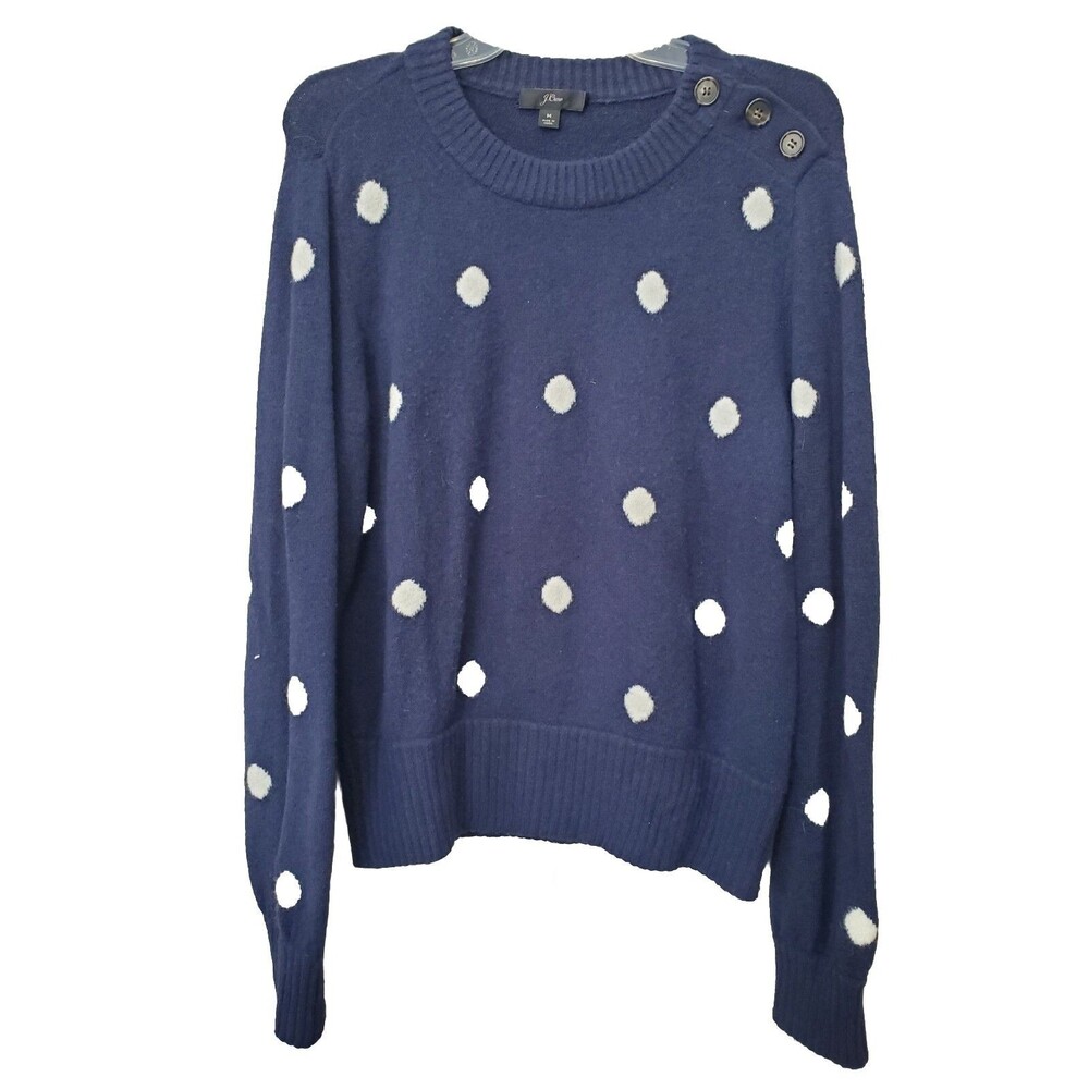 J.CREW Women's Button Detail Wool/Alpaca Blend Crewneck Sweater Supersoft Yarn M